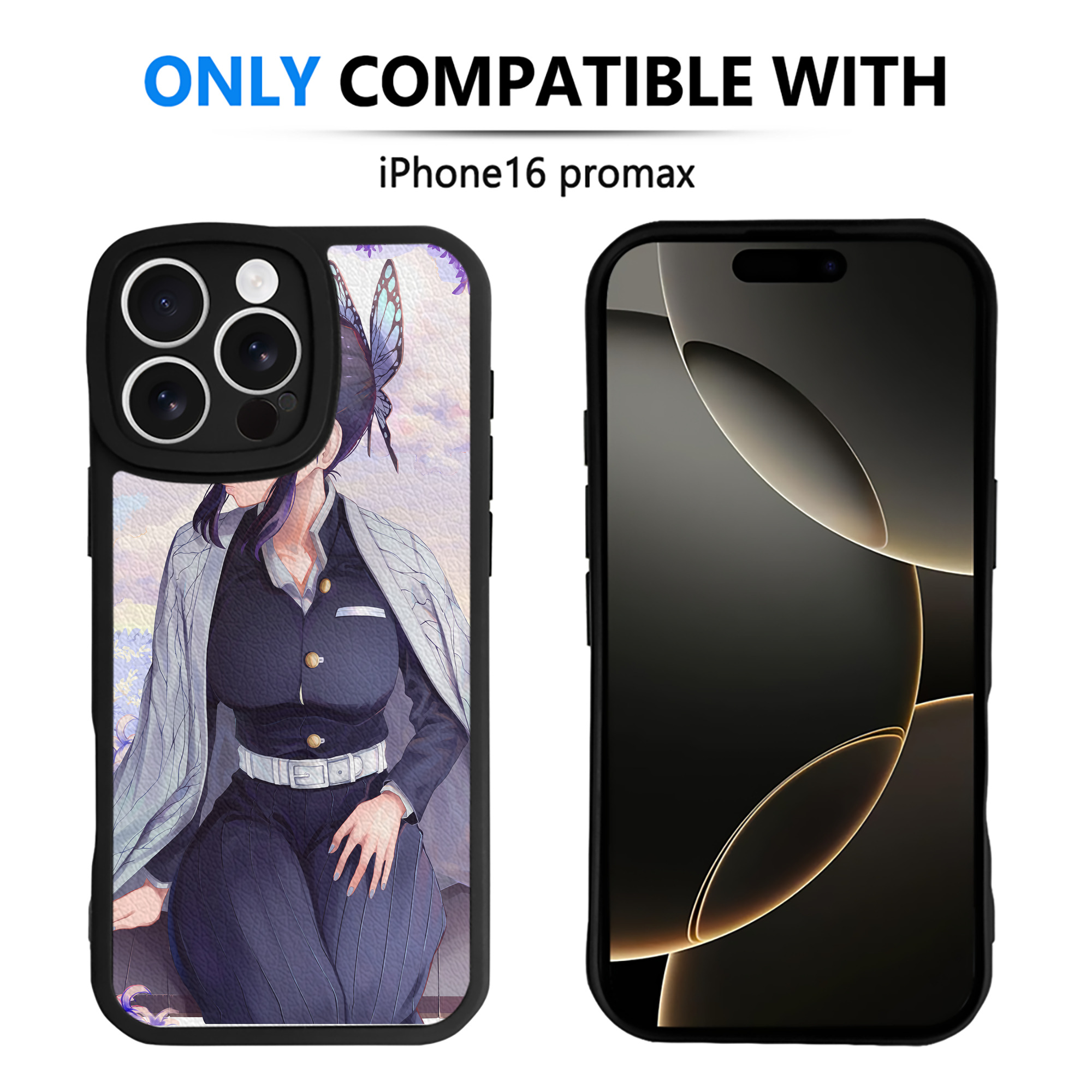 （画像用） 鬼滅の刃（きめつのやいば）蟲柱-胡蝶 しのぶ／こちょう しのぶ Kochou Shinobu 【iPhone 16シリーズ対応】シリコンスマホケース（レザー調） 材質：シリコン